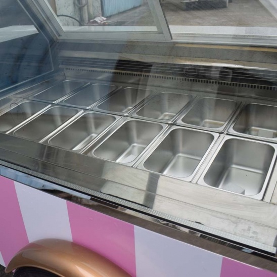 Best selling mobile stainless steel ice cream display push freezer cart 