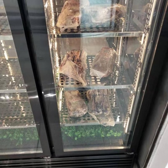 Three glass door black stainless steel  beef display cabinet 