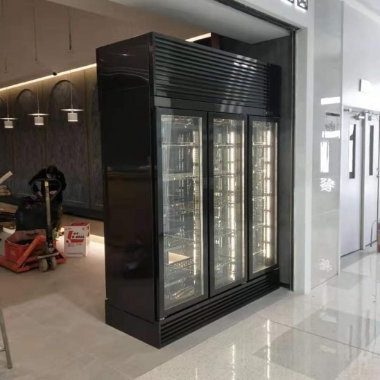 Three glass door black stainless steel  beef display cabinet 