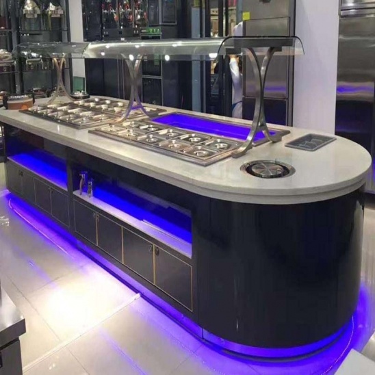 Customized large stainless steel hot and cold cooked vegetables display buffet table 