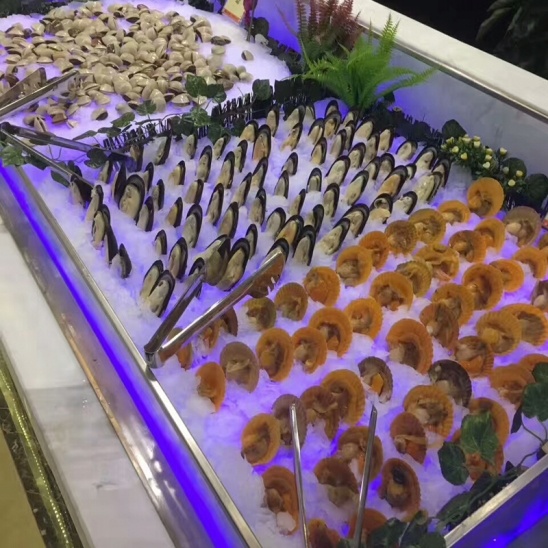 Factory direct black  stainless steel open seafood ice display chilled table 