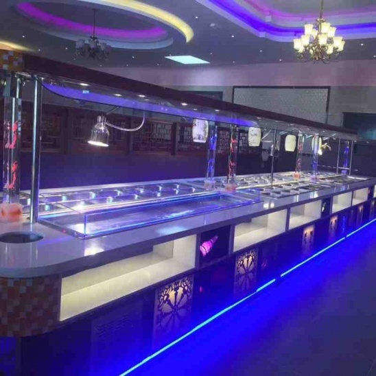 Customized large stainless steel hot and cold cooked vegetables display buffet table 