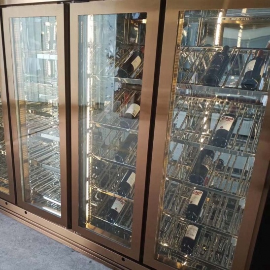 Customized dual temperature dual purpose rose gold four doors glass display freezer 