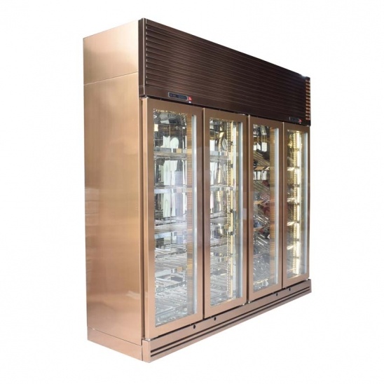 Customized dual temperature dual purpose rose gold four doors glass display freezer 