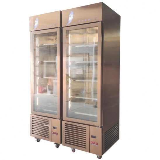 Customized single door rose gold seafood and beef display freezer 