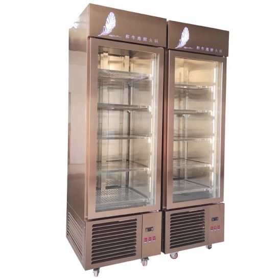 Customized single door rose gold seafood and beef display freezer 