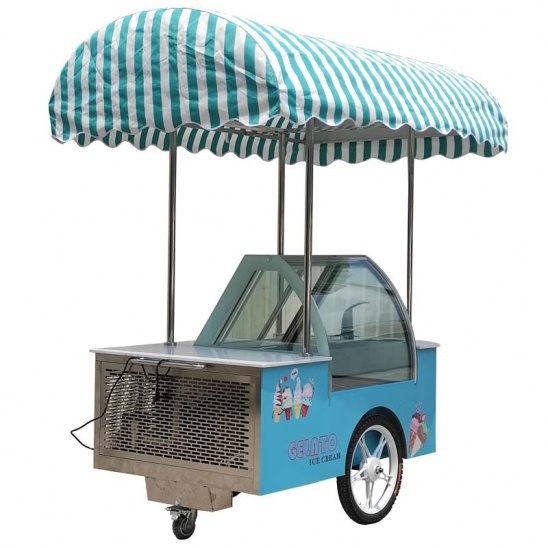 Customized mobile gelato ice cream display push freezer cart 
