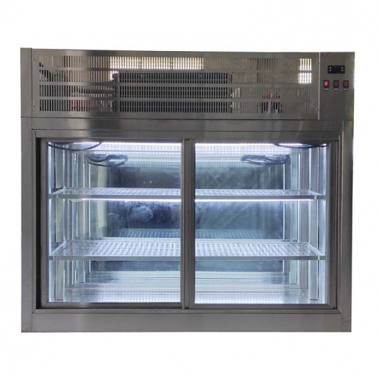 Customized  small desktop four-sided glass spicy hot pot display freezer 