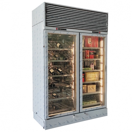 Customized double temperature two glass door red wine and tea display refrigerator 