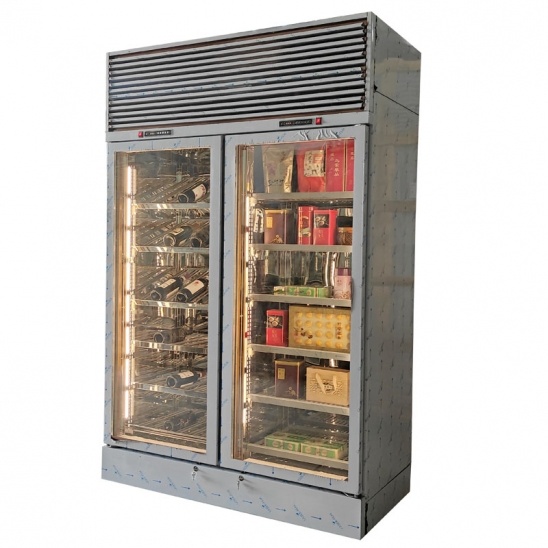 Customized double temperature two glass door red wine and tea display refrigerator 