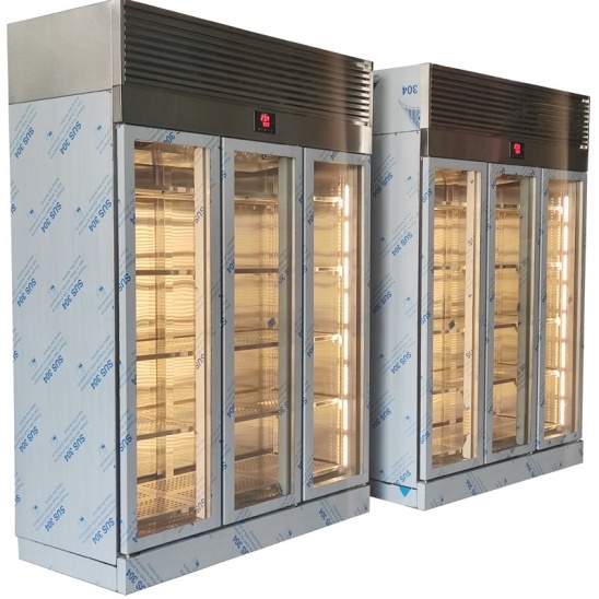 Customized 304 stainless steel three  glass door display cabinets 