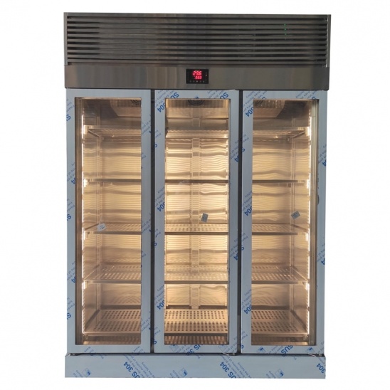 Customized 304 stainless steel three  glass door display cabinets 