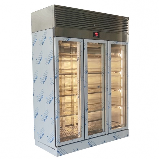 Customized 304 stainless steel three  glass door display cabinets 