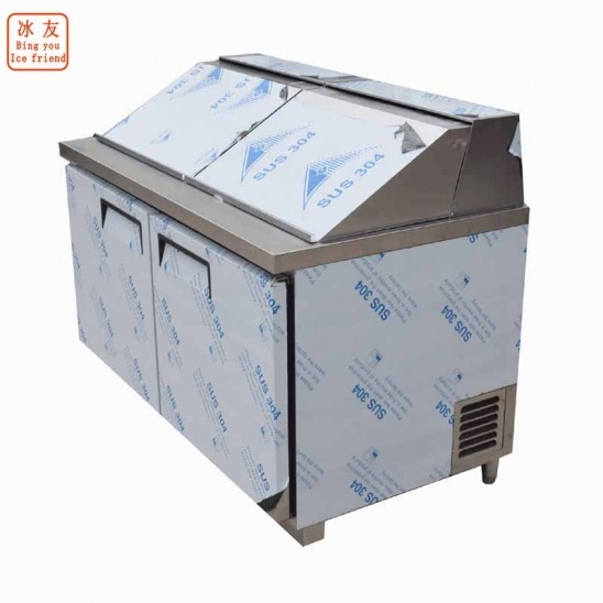 Customized horizontal 304 stainless steel  air-cooled salad bar display freezer with stainless steel cover 